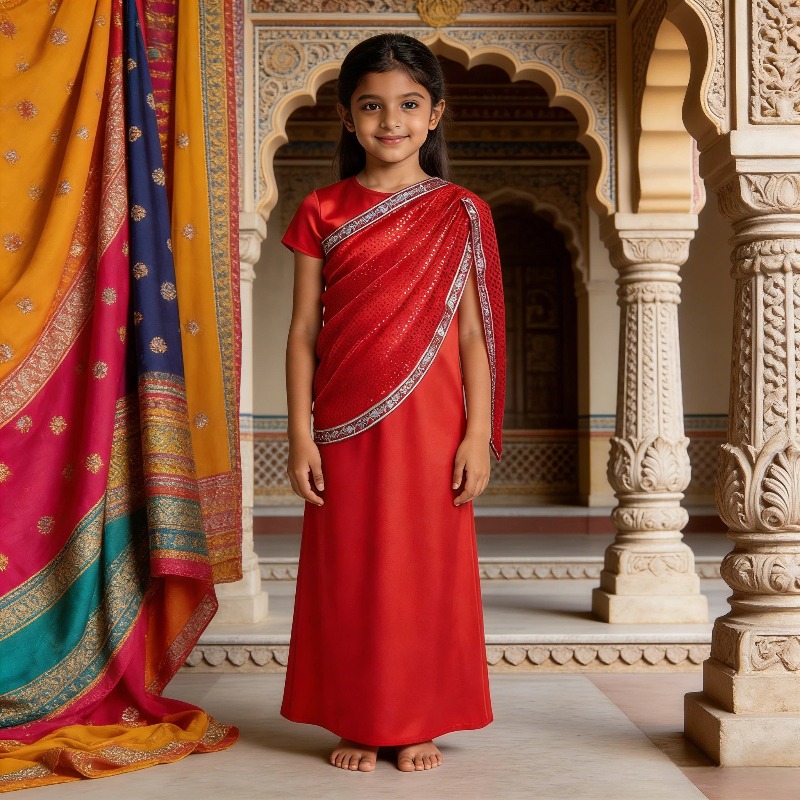 Ethnic Gown - فستان تقليدي هندي للفتيات، ثوب أحمر
