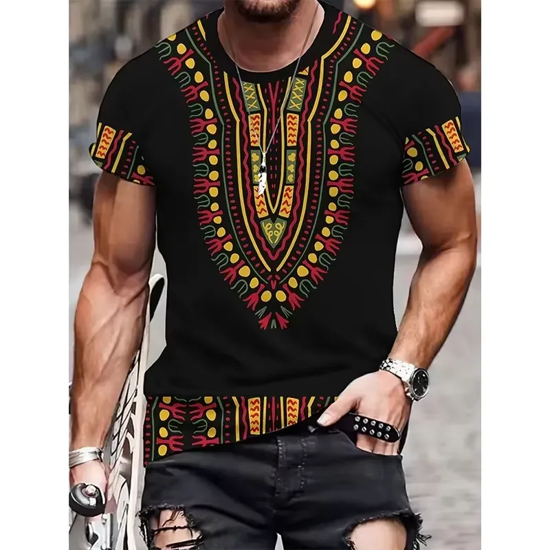 Dashiki Shirt Men - قميص رجالي بنمط عرقي أفريقي، تيشيرت